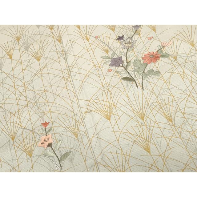 平和屋着物▽訪問着　単衣　紬地　刺繍　草花文　金銀彩　正絹　逸品　CAAV3792dy 平和屋着物▽訪問着 単衣 紬地 刺繍 草花文 金銀彩 正絹 逸品