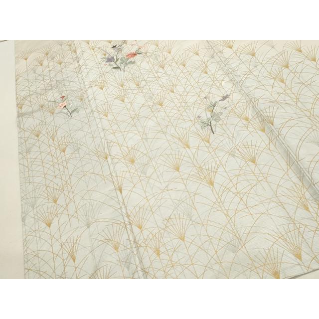 平和屋着物▽訪問着 単衣 紬地 刺繍 草花文 金銀彩 正絹 逸品