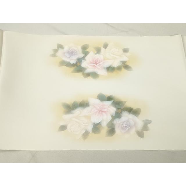 平和屋着物○塩瀬 九寸開き名古屋帯 手書き 枝花文 銀彩 正絹 逸品