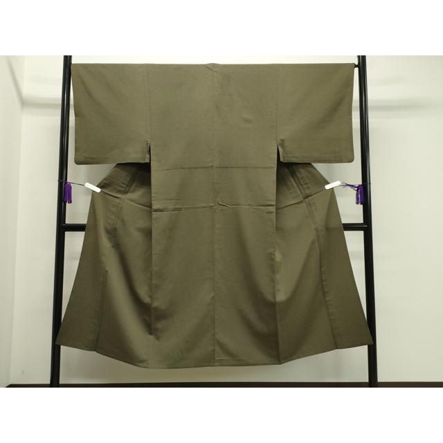 平和屋着物▽男性　髭紬　単衣　黄海松茶色　正絹　逸品　CAAV8975gh_1