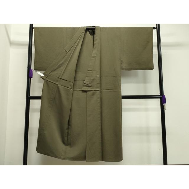 平和屋着物▽男性　髭紬　単衣　黄海松茶色　正絹　逸品　CAAV8975gh_2