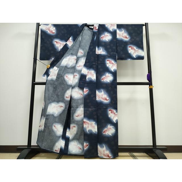 平和屋着物∴夏物 浴衣 綿紅梅 金魚 暈し染め 綿 逸品 未使用