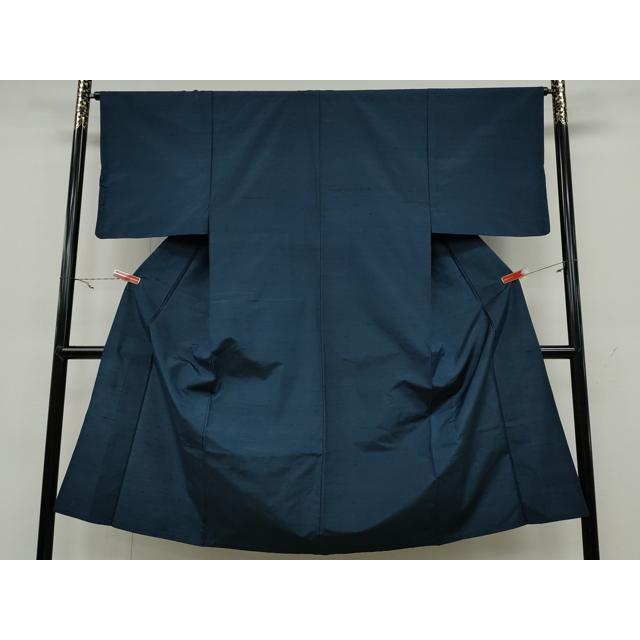 平和屋着物▽男性　紬　単衣　青藍色　正絹　逸品　CAAW2818ut_1