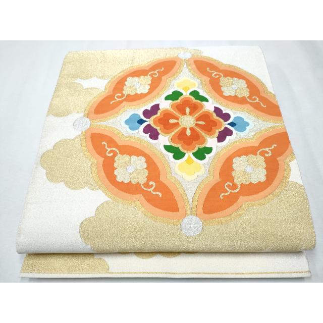 平和屋着物●爪掻き本綴れ　太鼓柄袋帯　作家物　雲取七宝華文　金銀糸　共箱付き　正絹　逸品　CAAW4531hy 平和屋着物○爪掻き本綴れ 太鼓柄袋帯 作家物 雲取七宝