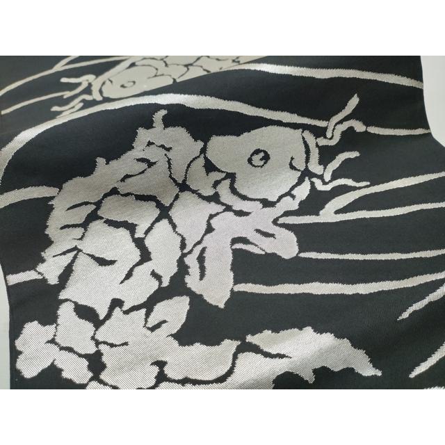 平和屋着物○桝屋高尾 六通柄 本袋帯 荒磯 黒地 銀糸 正絹 逸品
