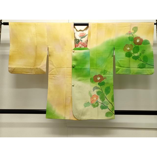 平和屋着物●上質な小紋　手描き　カラー　京都きもの友禅扱い　正絹　逸品　AABG4398fy 平和屋着物▽上質な小紋 単衣 型染め 風景花文 鬼しぼ縮緬 やまと誂製