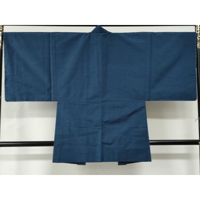 平和屋着物○男性 紬 アンサンブル 色無地 藍色 正絹 逸品 未使用