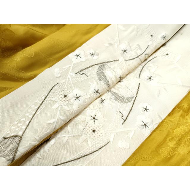 平和屋着物●振袖用長襦袢　無双仕立て　花筏地紋　黄金色　やまと誂製　半衿刺繍　正絹　逸品　CAAW8352yc 平和屋着物○振袖用長襦袢 無双仕立て 花筏地紋 黄金色 やまと誂
