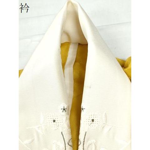 平和屋着物●振袖用長襦袢　無双仕立て　花筏地紋　黄金色　やまと誂製　半衿刺繍　正絹　逸品　CAAW8352yc 平和屋着物○振袖用長襦袢 無双仕立て 花筏地紋 黄金色 やまと誂