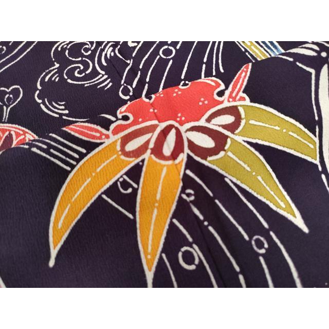 平和屋着物●小振袖　二尺袖　型染め　飛鶴立波葵草花文　鬼しぼ縮緬　正絹　逸品　CAAW8545yc 平和屋着物○小振袖 二尺袖 型染め 飛鶴立波葵草花文 鬼しぼ縮緬 正絹