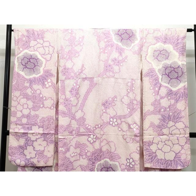 平和屋着物●名門　藤娘きぬたや・総絞り　振袖　枝菊文　黒地　正絹　逸品　CABE2213yc 最上級“藤娘きぬたや” 白/ピンク 藤の花 総絞り振袖ネットレンタル
