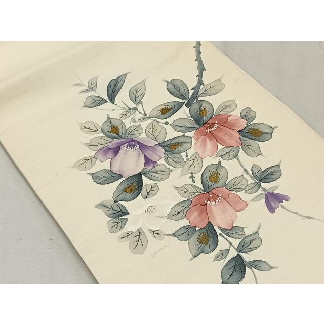 平和屋着物◎九寸開き名古屋帯 作家物 手描き 紬地 枝花文 金彩 正絹