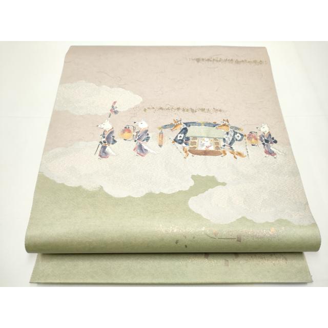 平和屋着物●太鼓柄袋帯　狐の嫁入　金彩　引箔　正絹　逸品　CAAX7398hy 平和屋着物○太鼓柄袋帯 狐の嫁入 金彩 引箔 正絹 逸品 CAAX7398hy