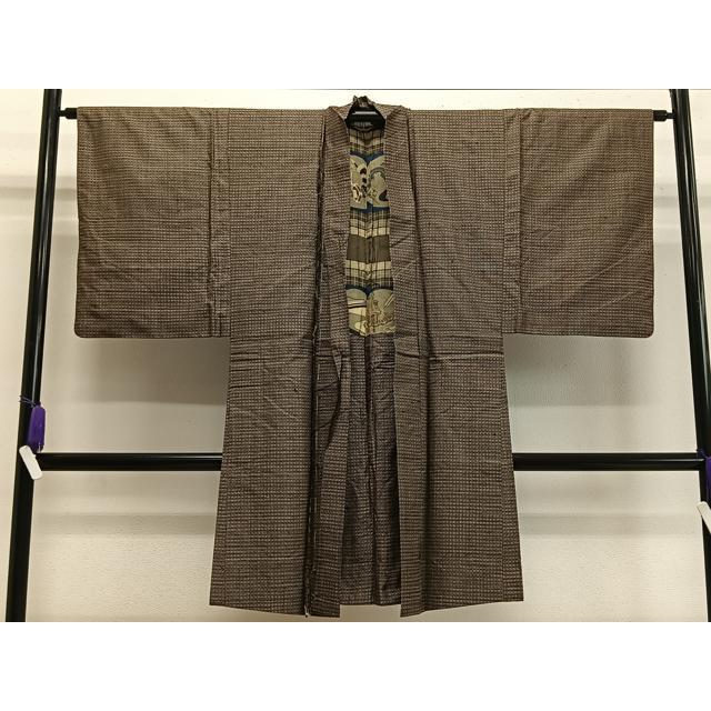 男物大島紬と秋名バラから台衿付きメンズシャツ　　サイズ M〜L 平和屋着物∞男性 男柄の最高峰 西郷柄 西郷絣 本場大島紬 幾何学文