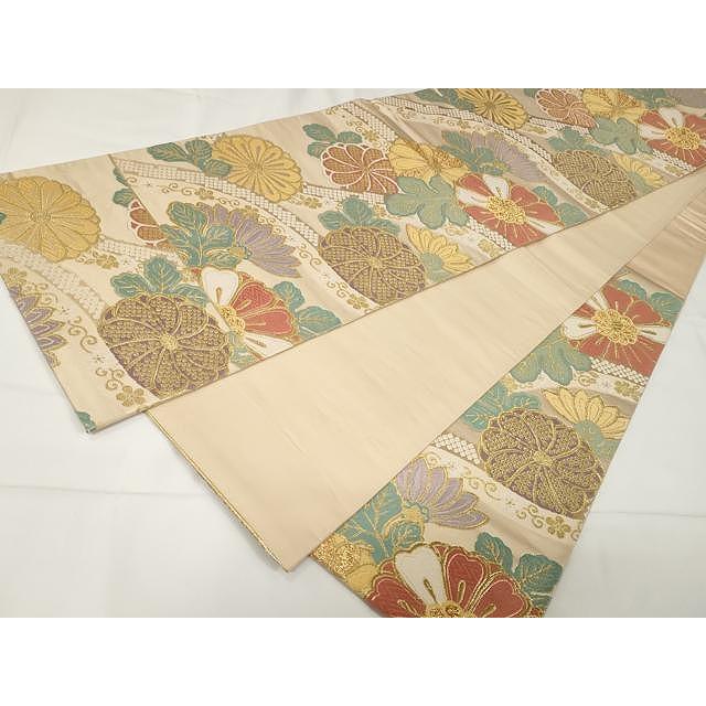 平和屋着物●六通柄袋帯　唐織　立枠菊図文　金糸　正絹　逸品　CAAX9244yk 平和屋着物○六通柄袋帯 唐織 立枠菊図文 金糸 正絹