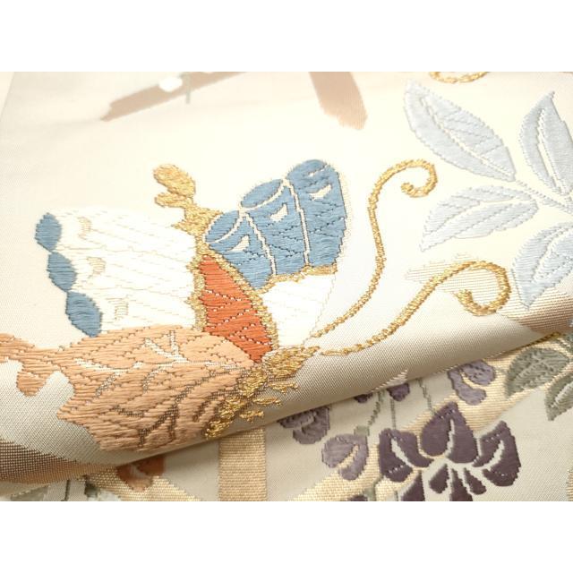 平和屋着物○六通柄袋帯 唐織 花蝶文 金糸 正絹 逸品 CAAY2584hy