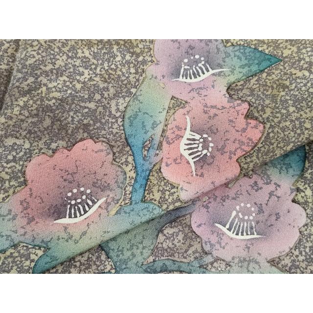 平和屋着物●北大路魯山人　訪問着　草花文　たたき染め　正絹　逸品　CAAY2978vf