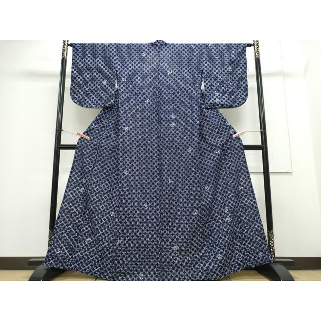 平和屋着物∴夏物 浴衣 縦綿絽 型染め 七宝花文 綿 逸品