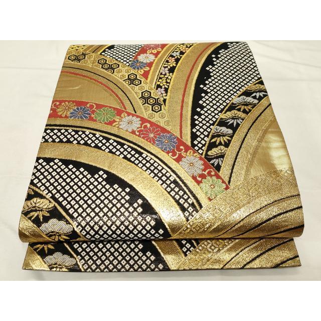 平和屋着物▽六通柄袋帯 美彩夢 黒地 金糸 正絹 逸品 CAAZ6629dy 