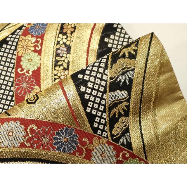 平和屋着物▽六通柄袋帯 美彩夢 黒地 金糸 正絹 逸品 CAAZ6629dy