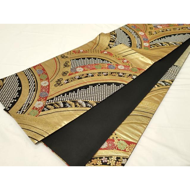 平和屋着物▽六通柄袋帯 美彩夢 黒地 金糸 正絹 逸品 CAAZ6629dy
