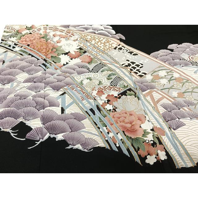 平和屋着物□豪華黒留袖 駒刺繍 草花文 金彩 正絹 逸品 CAAZ9483xi