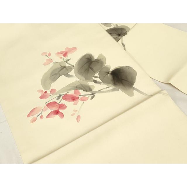 平和屋着物○塩瀬 九寸名古屋帯 作家物 手描き 草花文 正絹 逸品 