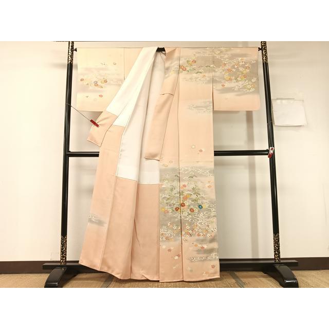 平和屋着物○創業460年・千總 訪問着 駒刺繍 流水松竹梅花文 暈し染め 