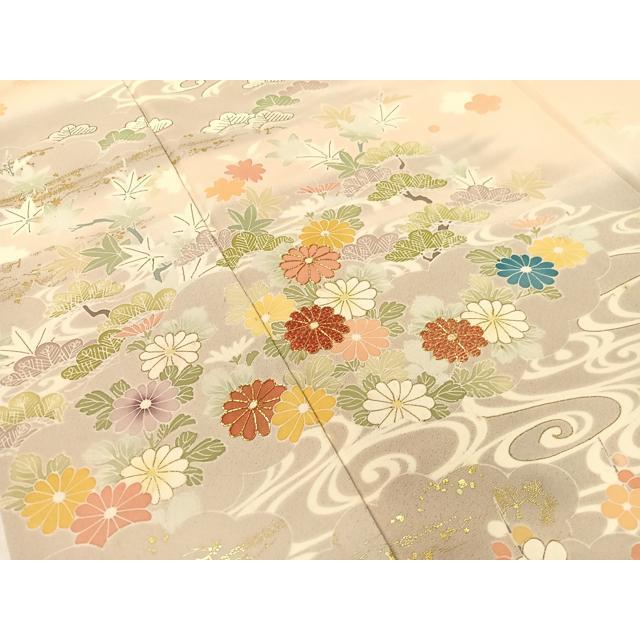 平和屋着物○創業460年・千總 訪問着 駒刺繍 流水松竹梅花文 暈し染め 