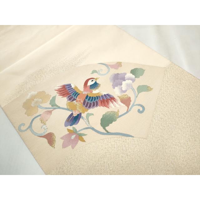 平和屋着物●爪掻き本綴れ　八寸名古屋帯　花鳥文　金銀糸　正絹　逸品　CABD4338dy 平和屋着物○爪掻き本綴れ 八寸名古屋帯 地紙花鳥文 金銀糸 正絹 逸品