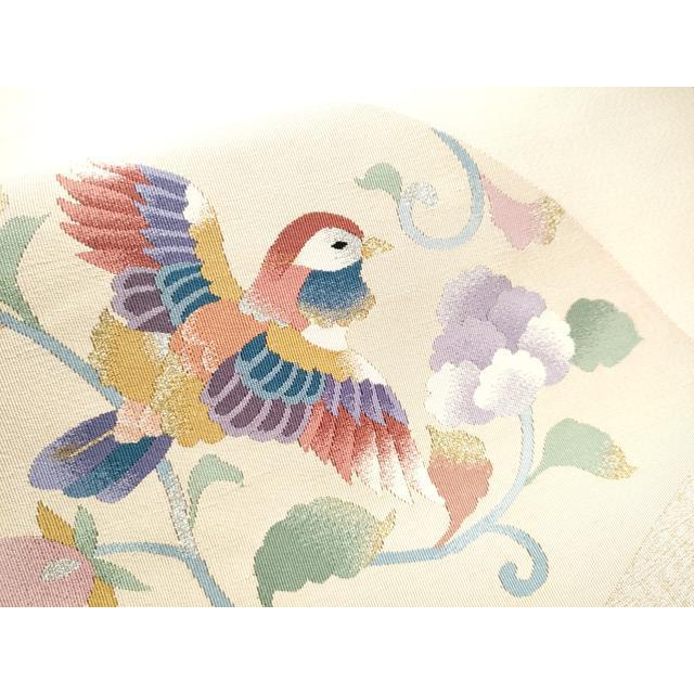 平和屋着物●爪掻き本綴れ　八寸名古屋帯　花鳥文　金銀糸　正絹　逸品　CABD4338dy 平和屋着物○爪掻き本綴れ 八寸名古屋帯 地紙花鳥文 金銀糸 正絹 逸品