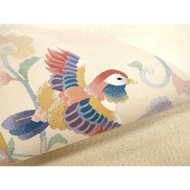 平和屋着物●爪掻き本綴れ　八寸名古屋帯　作家物　枝花文　銀糸　正絹　逸品　CABE8622hy 平和屋着物○爪掻き本綴れ 八寸名古屋帯 作家物 枝花