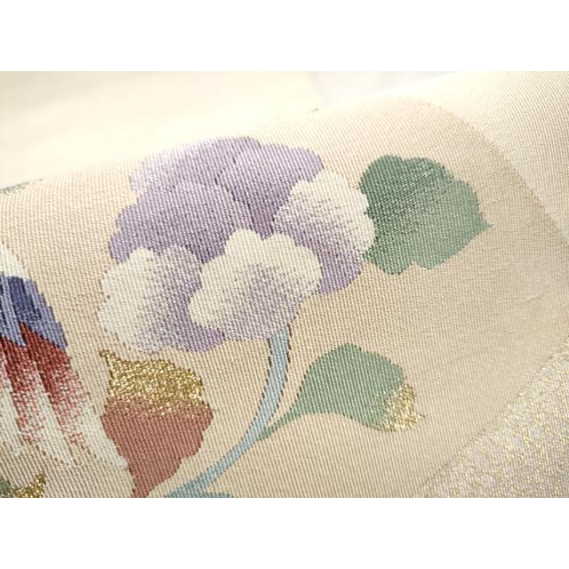 平和屋着物●爪掻き本綴れ　八寸名古屋帯　花鳥文　金銀糸　正絹　逸品　CABD4338dy 平和屋着物○爪掻き本綴れ 八寸名古屋帯 地紙花鳥文 金銀糸 正絹 逸品