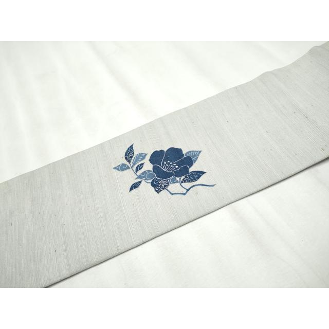 平和屋着物○九寸名古屋帯 ぜんまい紬 型染め 枝花文 正絹 逸品