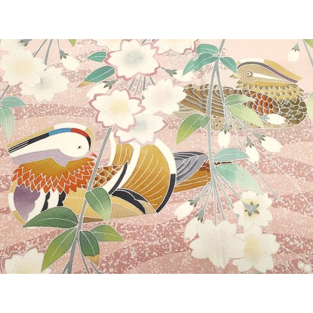 平和屋着物○訪問着 鴛鴦草花文 たたき染め 正絹 逸品 CABA6024vf