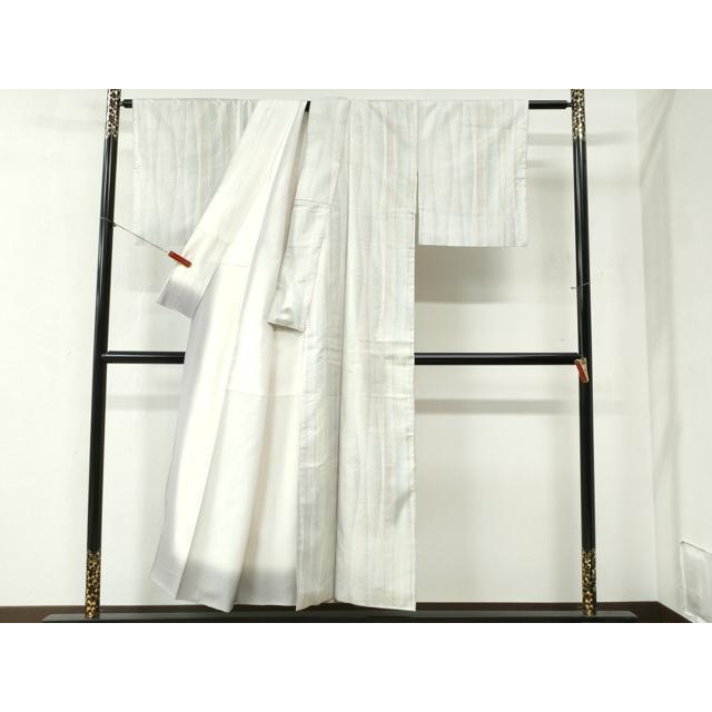 平和屋着物▽本場大島紬　白大島　単衣　幾何学文様　正絹　逸品　AABF0085jh 平和屋着物○本場大島紬 白大島 9マルキ よろけ縞 正絹 逸品