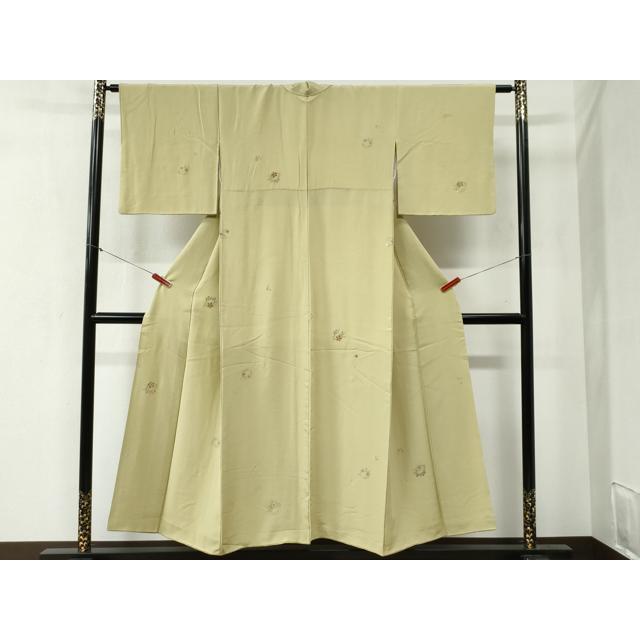 平和屋着物▽上質な小紋　単衣　絞り　花唐草間道　正絹　逸品　AABD0351fy 平和屋着物○上質な小紋 総刺繍 花唐草丸文 金糸 正絹 逸品 CABA6208yc