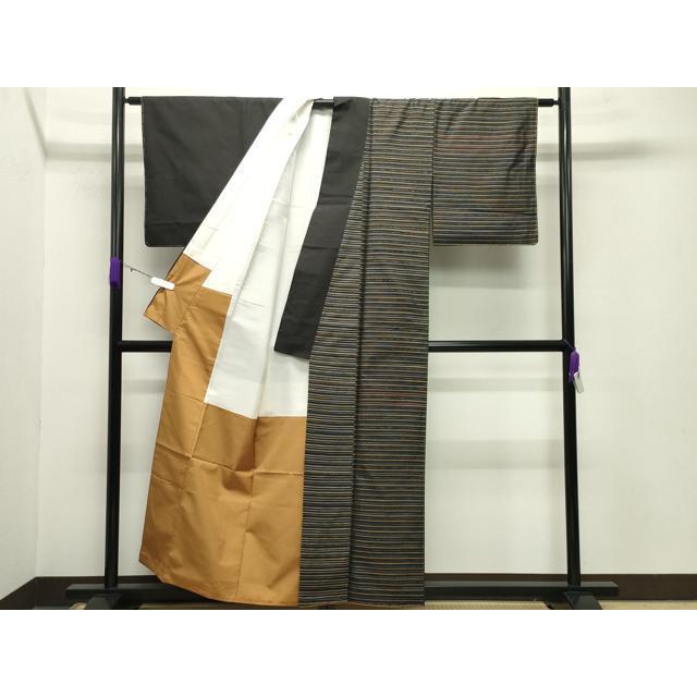 平和屋着物●訪問着　本場大島紬　作家物　清水寺　正絹　逸品　AABG4639fy 平和屋着物○訪問着 本場縞大島紬 片身替わり 横段文 正絹 逸品