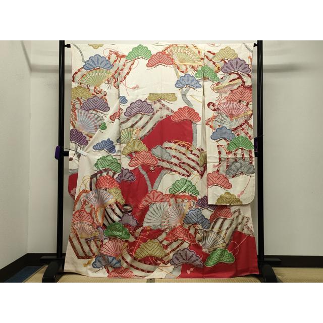 TOMO365 岩田専太郎 黒地 正絹 手描き友禅 落款 成人式 振袖 平和屋着物○紫綬褒章 巨匠『岩田専太郎』 振袖 駒刺繍 檜扇松文 金彩