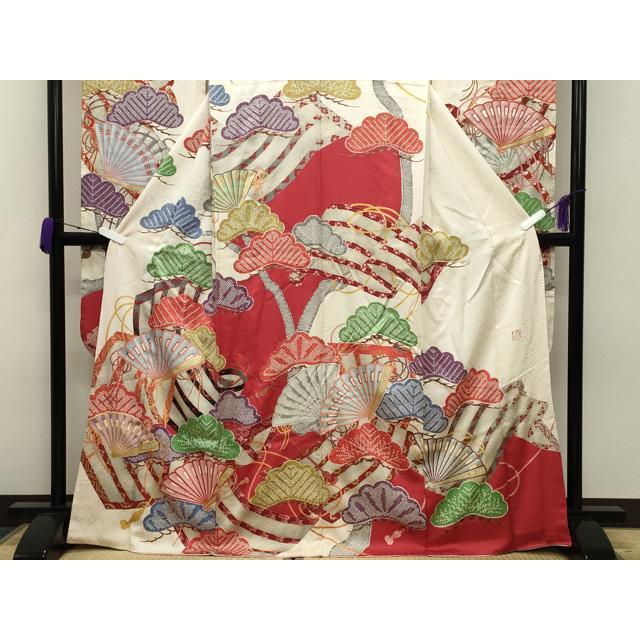 振袖フルセット　高身長　画家岩田専太郎　手描き友禅　成人式振袖　振袖　裄丈72 平和屋着物○紫綬褒章 巨匠『岩田専太郎』 振袖 駒刺繍 檜扇松文 金彩
