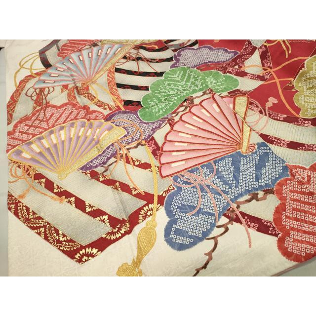 平和屋着物○紫綬褒章 巨匠『岩田専太郎』 振袖 駒刺繍 檜扇松文 金彩