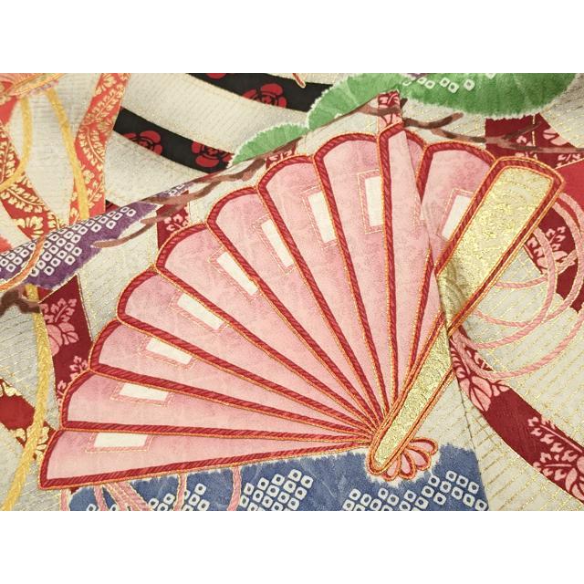 平和屋着物○紫綬褒章 巨匠『岩田専太郎』 振袖 駒刺繍 檜扇松文 金彩