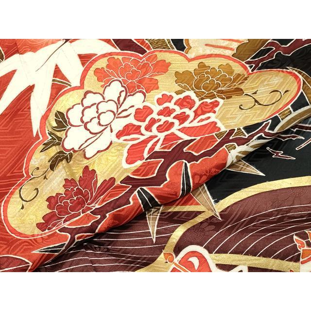 平和屋着物○豪華振袖 駒刺繍 絞り 宝尽くし松竹梅文 暈し染め 黒地 