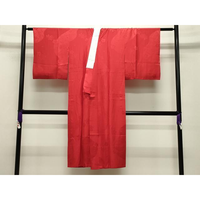 平和屋着物●長襦袢　無双仕立て　立波舞桜地紋　緋色　正絹　逸品　CABB0211gh