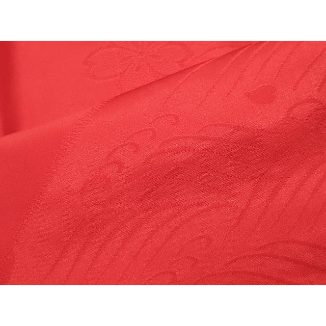 平和屋着物●長襦袢　無双仕立て　立波舞桜地紋　緋色　正絹　逸品　CABB0211gh