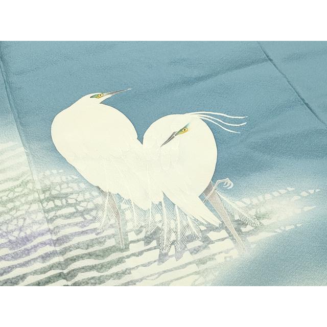 平和屋着物●東京友禅　菅有鬼一　色留袖　鷺　草花文　金彩　正絹　逸品　CABD9134gh 平和屋着物○東京友禅 菅有鬼一 色留袖 鷺 草花文 金彩 正絹 逸品