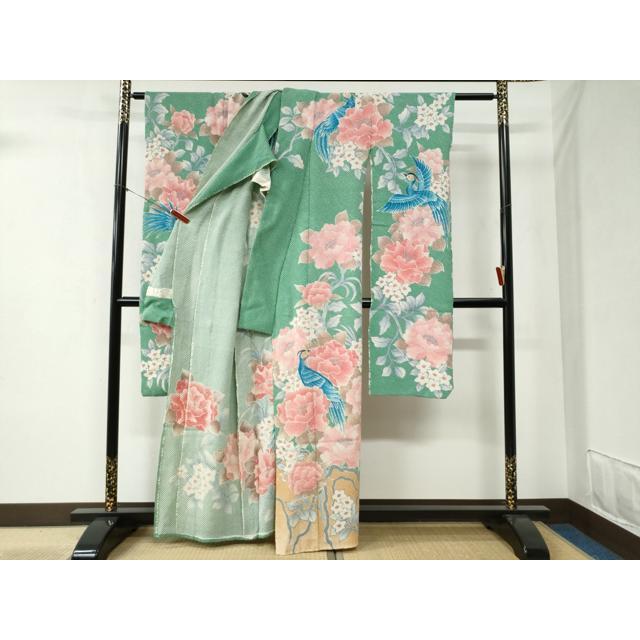 平和屋着物○名門 藤娘きぬたや・総絞り 振袖 尾長鳥牡丹花文 仮絵羽