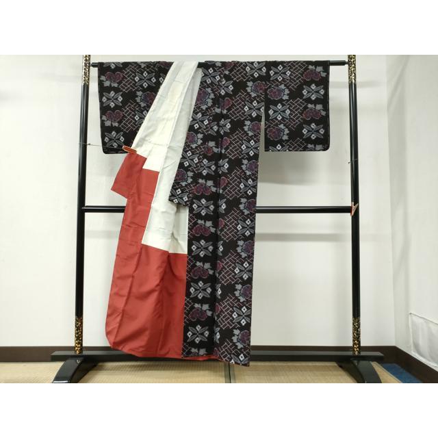 平和屋着物●久留米絣　吉祥牡丹花文　綿　逸品　未使用　CABB4762yc