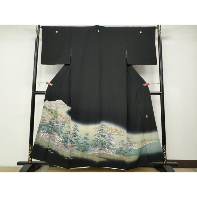 新品 黒留袖 袋帯セットしつけ糸付 風景文様 松梅菊 家屋 作家物 友禅 五つ紋 平和屋着物○十日町友禅作家 阿部佳雪 黒留袖 風景草花文 暈し染め
