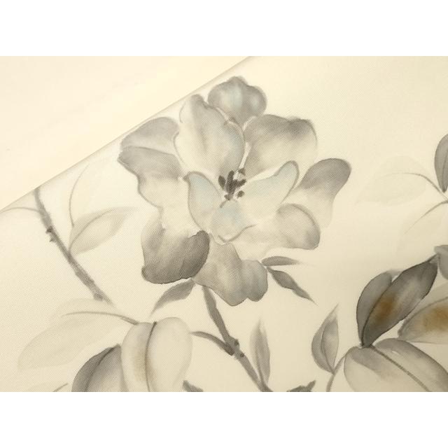 平和屋着物●塩瀬　九寸開き名古屋帯　手描き　草花文　金彩　正絹　逸品　CABB7222dy 平和屋着物○塩瀬 九寸開き名古屋帯 手描き 草花文 金彩 正絹 逸品